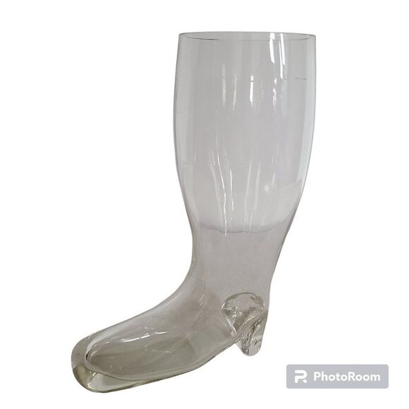 Vintage Large Handblown European Two Pint Clear Glass Beer Boot Drinking Glass - Picture 1 of 15